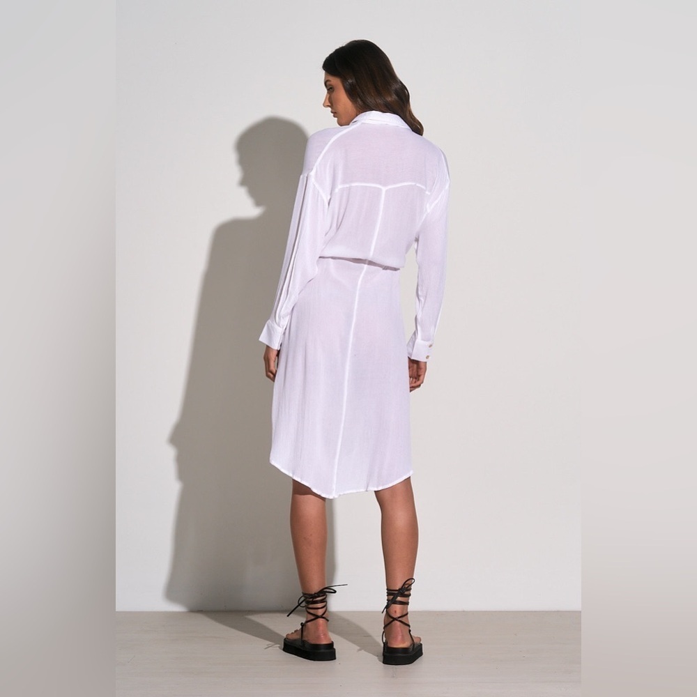 Elan Long Sleeve Shirtdress Coverup Belted White NWOT - Picture 13 of 14